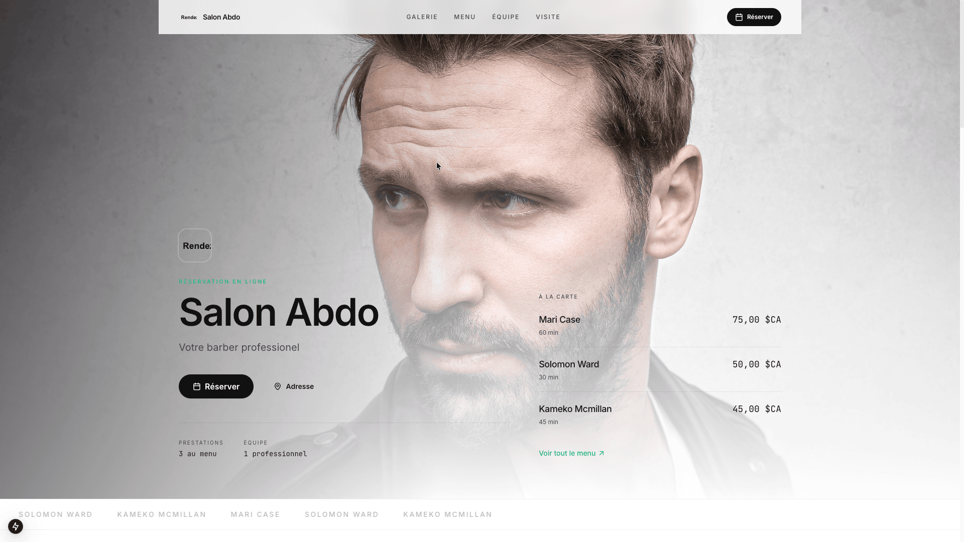Page vitrine personnalisée pour salon